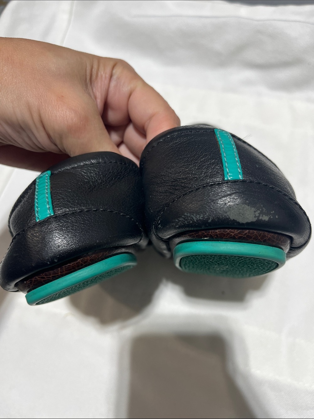 Tieks Black Leather Ballet Flats with Teal Accents 8 - Picture 3 of 4